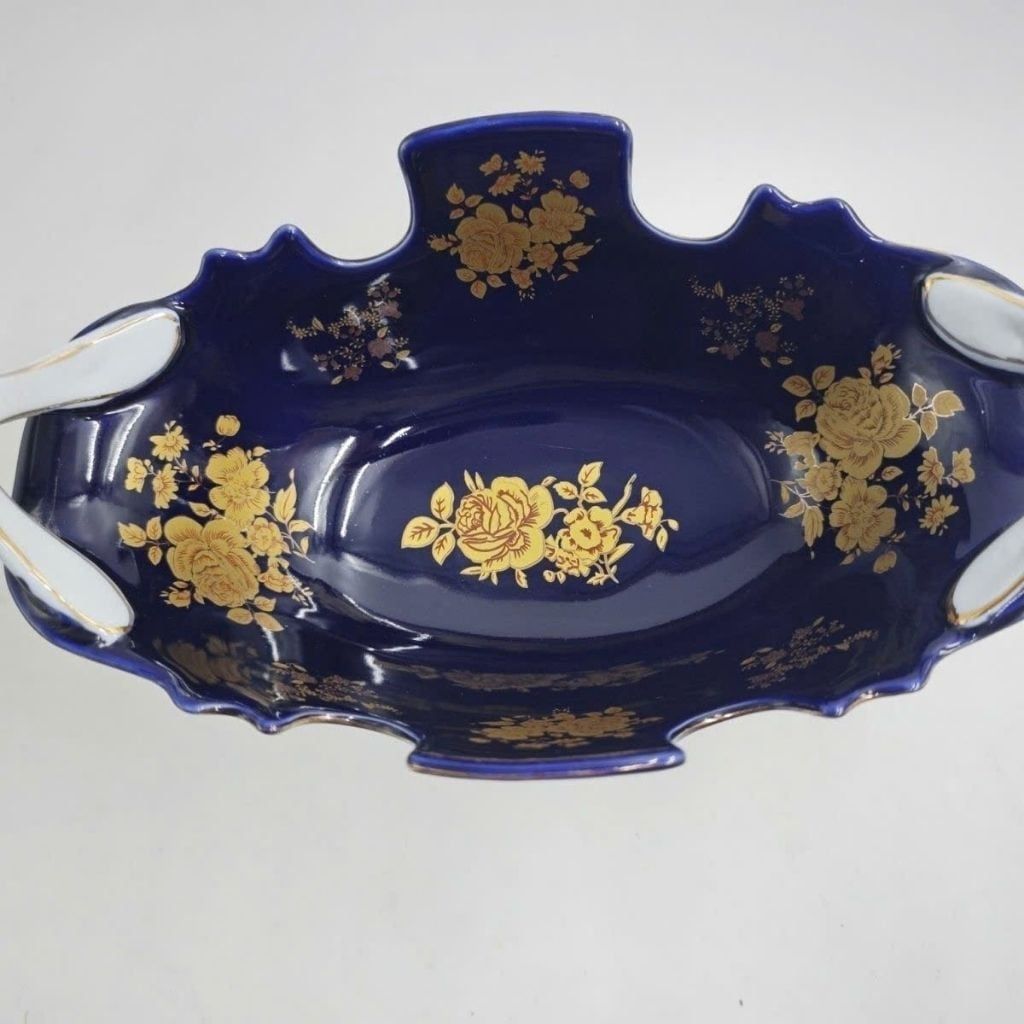  Khay Đựng Hoa Quả Gốm Sứ Men Xanh Đậm Dát Vàng BKCECN-10397 