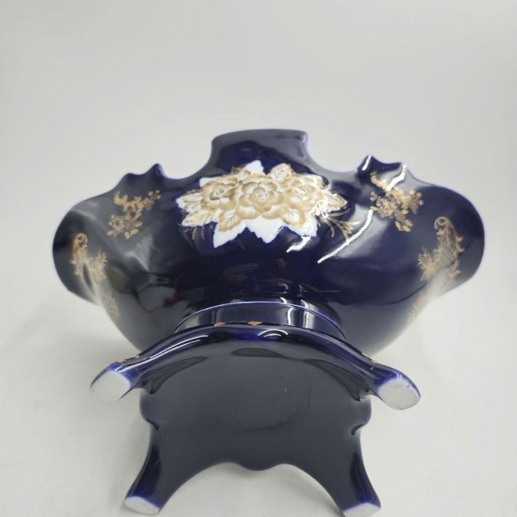  Khay Đựng Hoa Quả Gốm Sứ Men Xanh Đậm Dát Vàng BKCECN-10397 