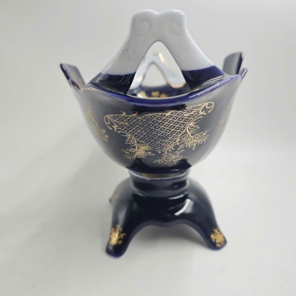  Khay Đựng Hoa Quả Gốm Sứ Men Xanh Đậm Dát Vàng BKCECN-10397 