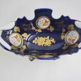  Khay Đựng Hoa Quả Gốm Sứ Men Xanh Đậm Dát Vàng BKCECN-10397 