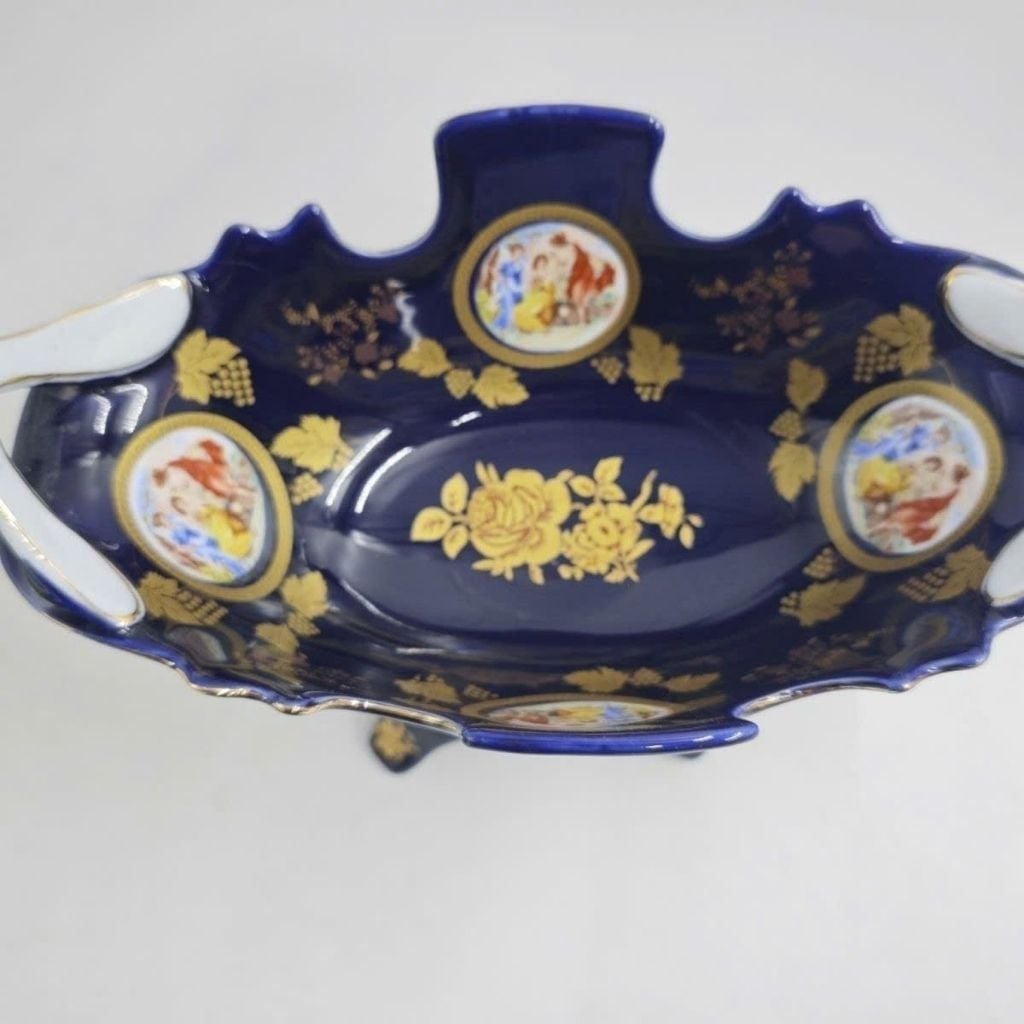  Khay Đựng Hoa Quả Gốm Sứ Men Xanh Đậm Dát Vàng BKCECN-10397 