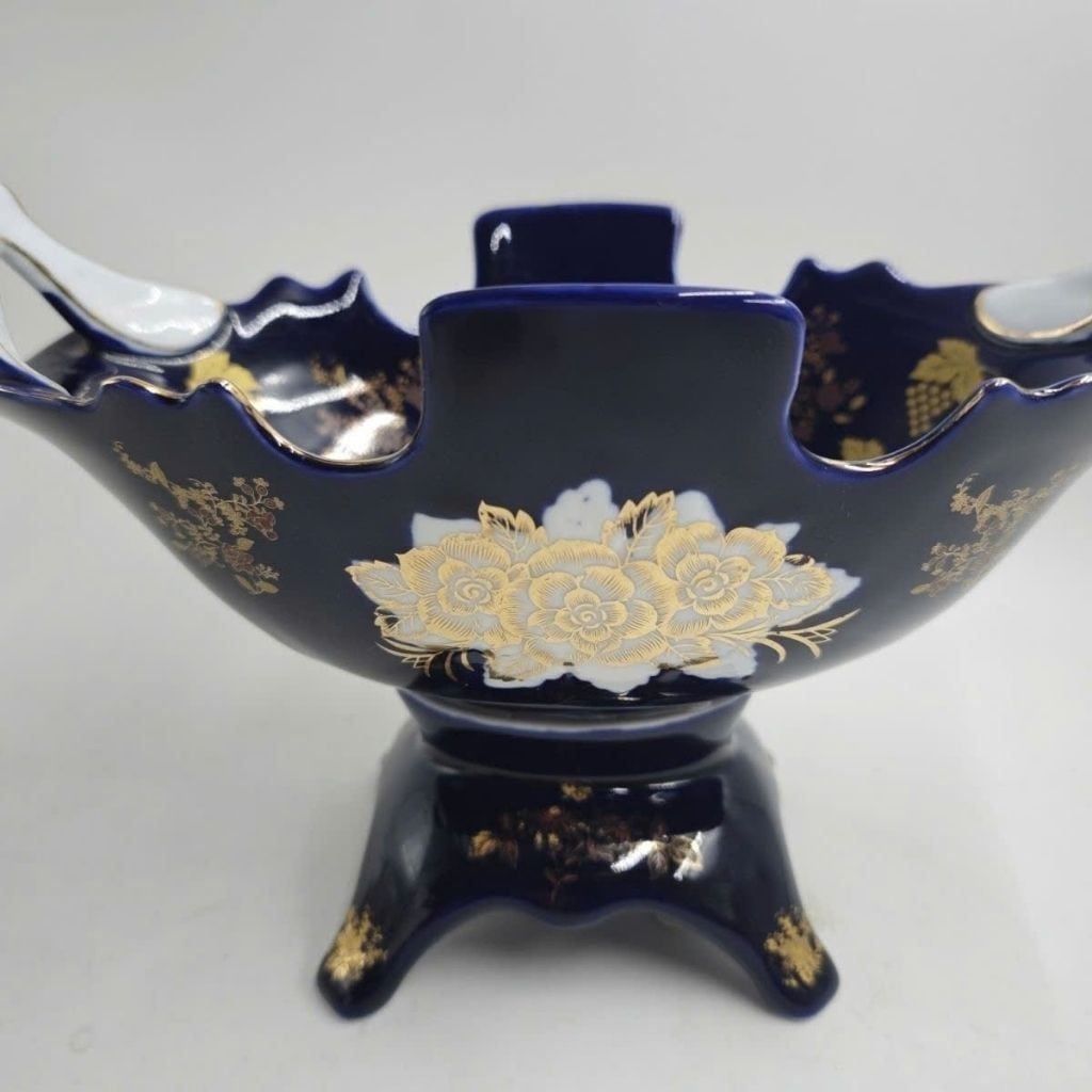  Khay Đựng Hoa Quả Gốm Sứ Men Xanh Đậm Dát Vàng BKCECN-10397 