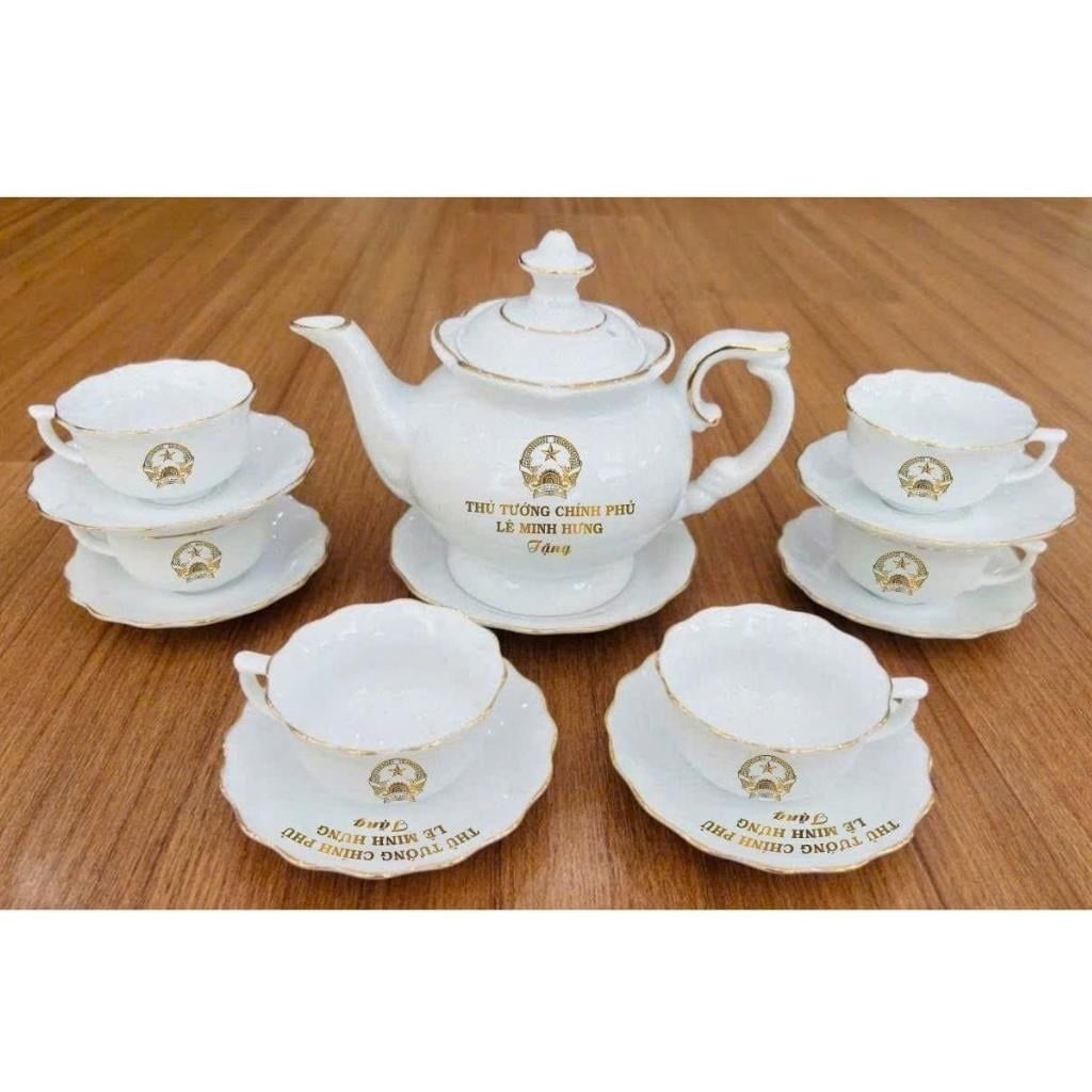  Bộ Ấm Chén In Thủ Tướng Chính Phủ Lê Minh Hưng gốm Bát Tràng BKCECN-10410 