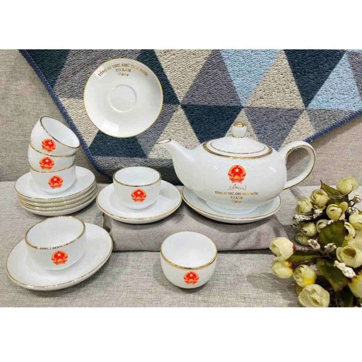  Bộ Ấm Chén In Tổng Bí Thư Chủ Tịch Nước Tô Lâm màu trắng BKCECN-10414 