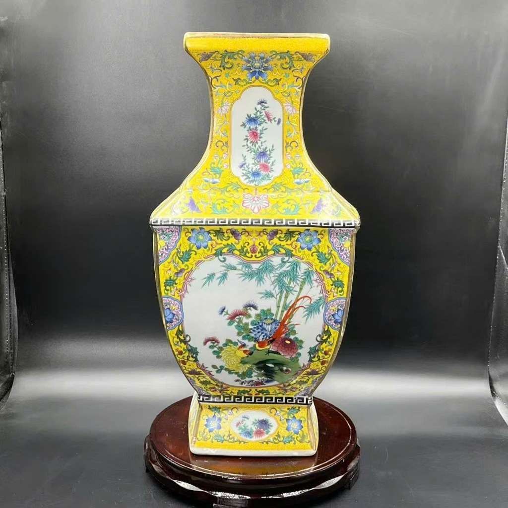  Bình Sứ Pháp Lam Tứ Giác Họa Tiết Hoa Điểu BKCECN-10446 