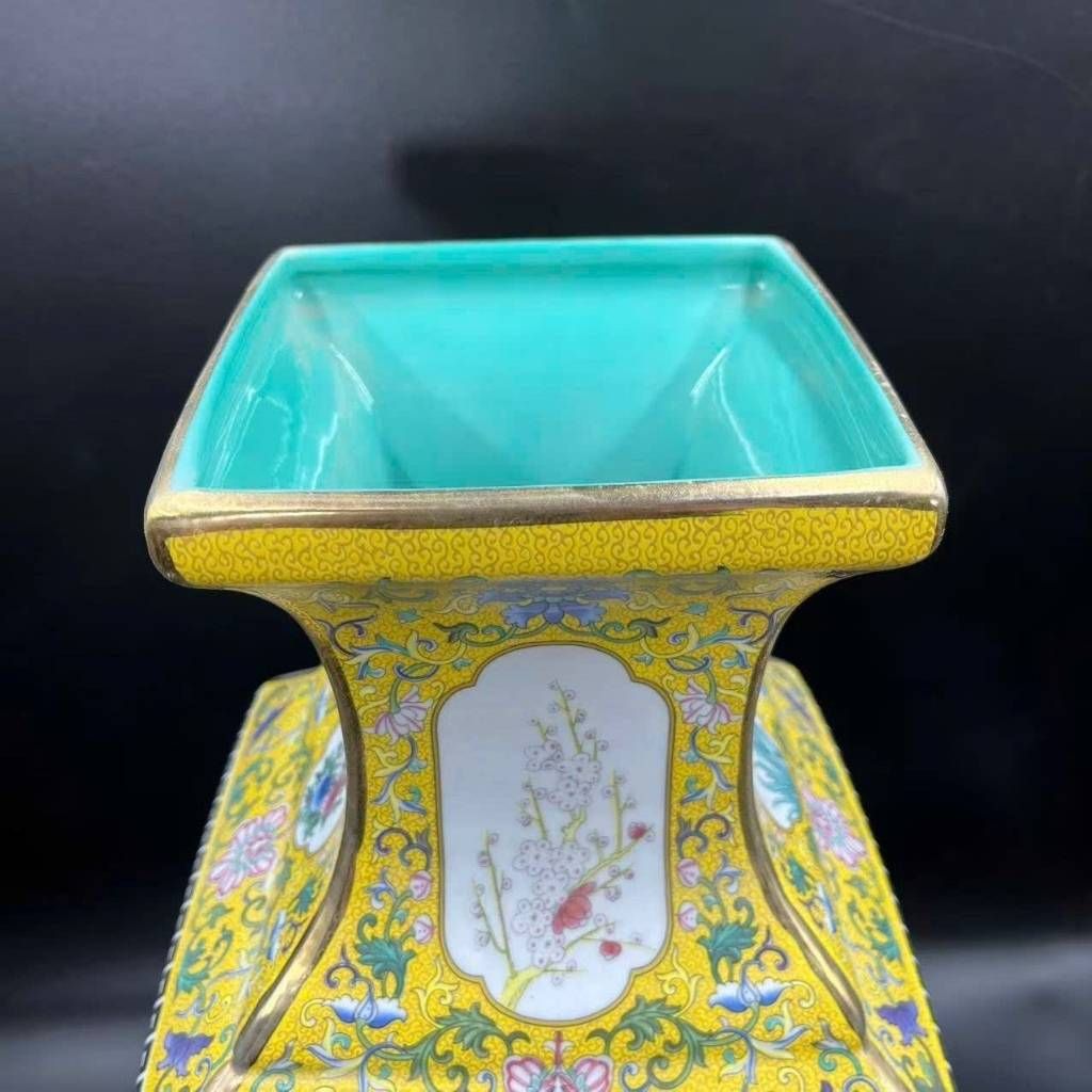  Bình Sứ Pháp Lam Tứ Giác Họa Tiết Hoa Điểu BKCECN-10446 