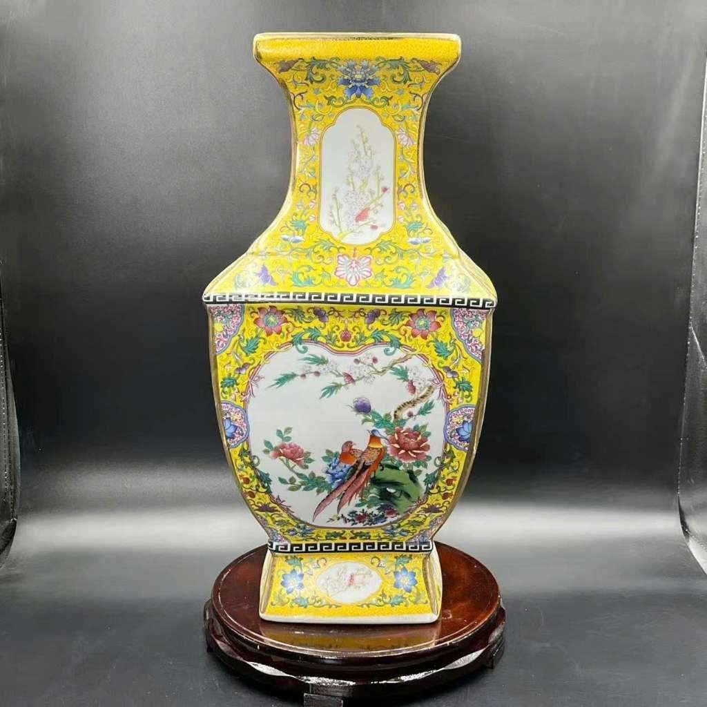  Bình Sứ Pháp Lam Tứ Giác Họa Tiết Hoa Điểu BKCECN-10446 