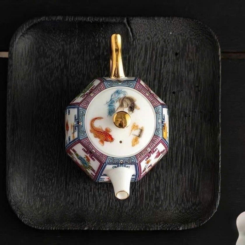  Ấm Trà Sứ Bát Giác Vẽ Tay Cao Cấp Đẹp BKCECN-10453 