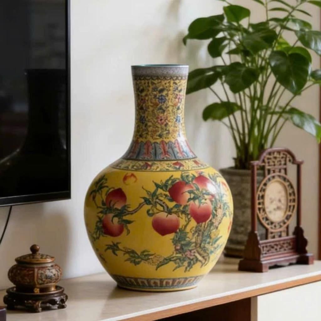  Bình Gốm Sứ Vẽ Đào Thọ Trường Sinh Cao 40cm BKCECN-10463 