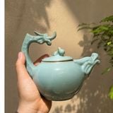  Ấm Trà Men Ngọc Chạm Hình Tượng Rồng Cổ BKCECN-10466 