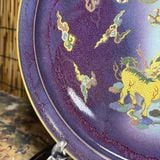  Đĩa Cảnh Gốm Sứ Men Tím Vẽ Long Lân Vờn Mây BKCECN-10474 