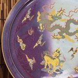  Đĩa Cảnh Gốm Sứ Men Tím Vẽ Long Lân Vờn Mây BKCECN-10474 