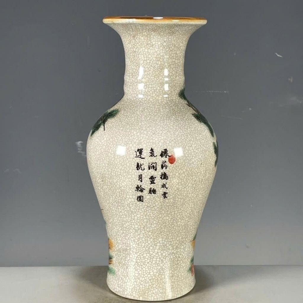  Cặp Bình Gốm Sứ Men Rạn Vẽ Tay “Nhị Thỏ Thưởng Hồng” BKCECN-10476 