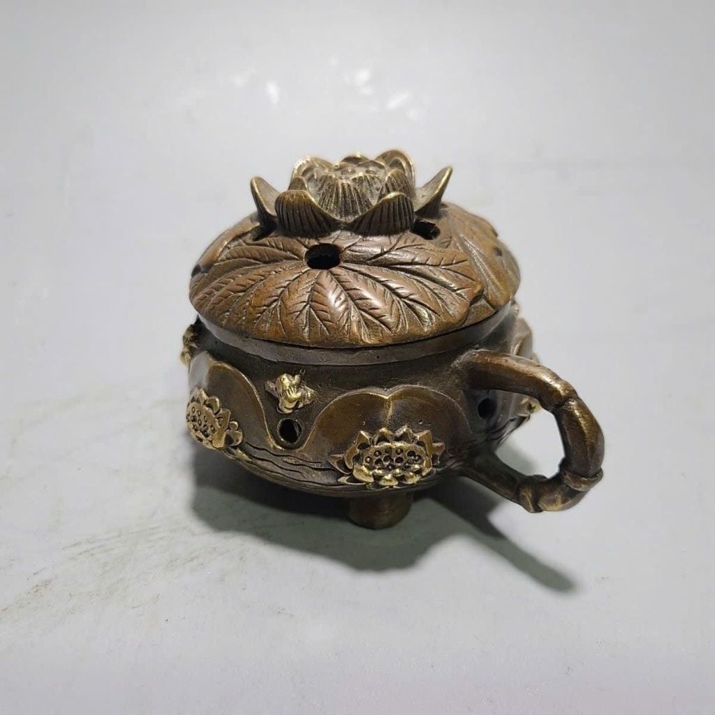  Lư Xông Trầm Hương Tích Liên Hoa Bằng Đồng Cổ BKMECN-10034 