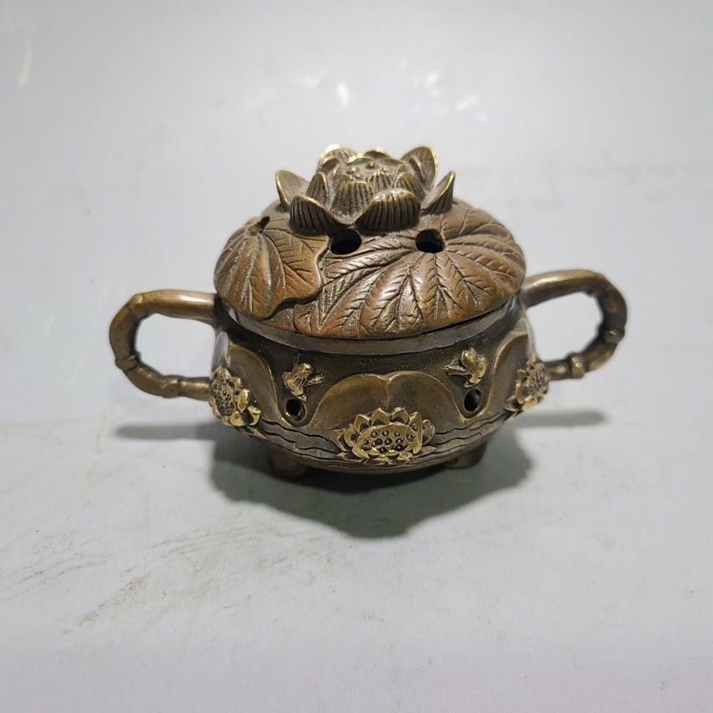  Lư Xông Trầm Hương Tích Liên Hoa Bằng Đồng Cổ BKMECN-10034 