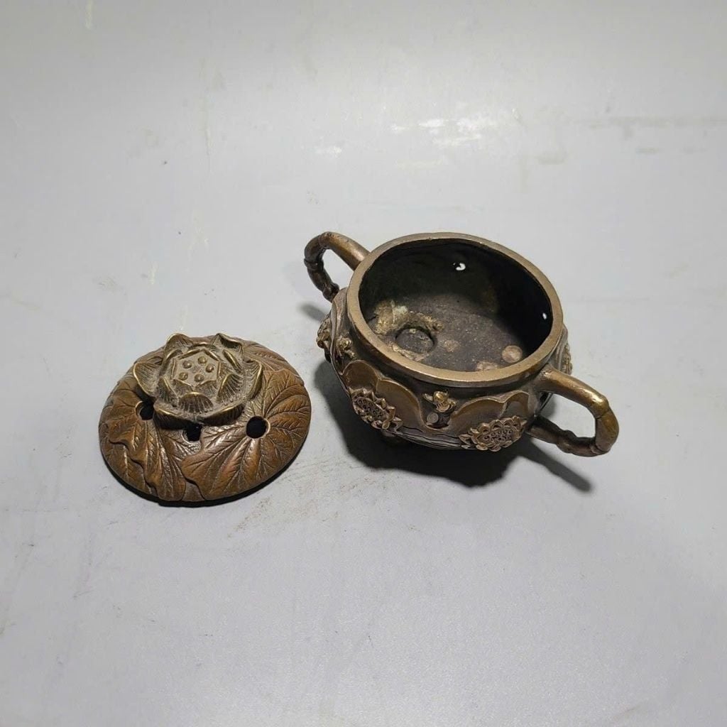  Lư Xông Trầm Hương Tích Liên Hoa Bằng Đồng Cổ BKMECN-10034 