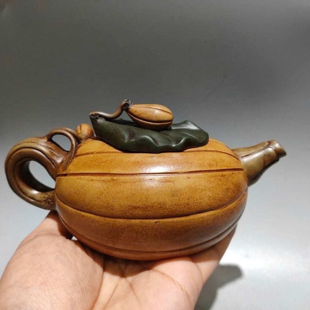  Ấm Trà Tử Sa Dáng Quả Bí Ngô Men Đoạn Nê Cổ Sưu Tầm BKCECN-10486 