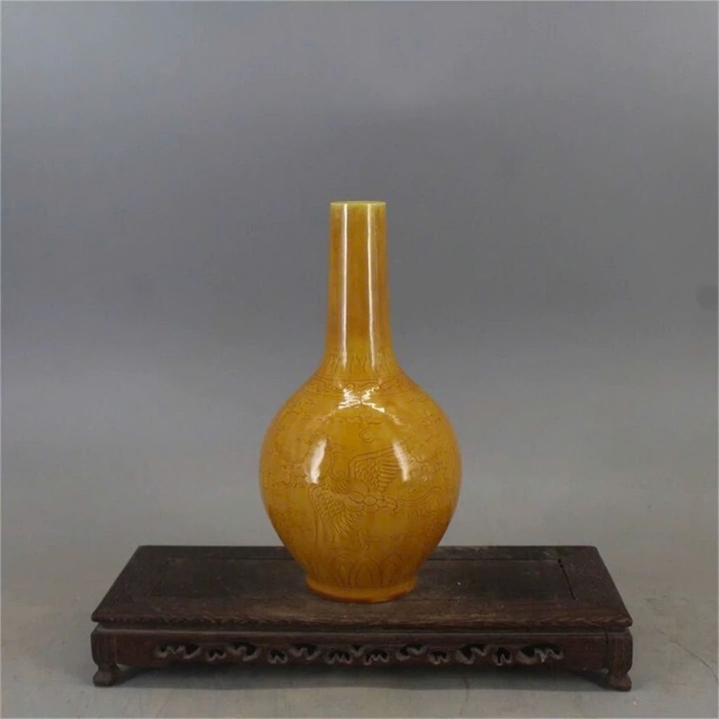  Bình Gốm Tỏi Men Vàng Tích Phượng Hoàng Cổ Sưu Tầm BKCECN-10491 