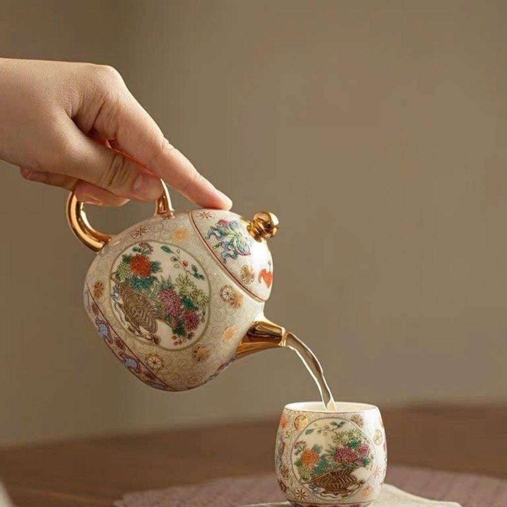  Set Ấm Trà Gốm Sứ Phấn Thái Cung Đình Cổ Sưu Tầm BKCECN-10497 