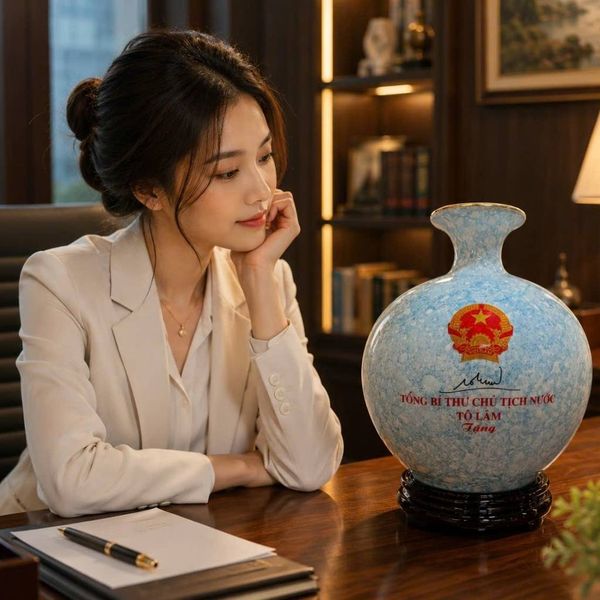  Bình gốm Tổng Bí Thư Chủ Tịch Nước Tô Lâm in quốc huy BKCECN-10512 