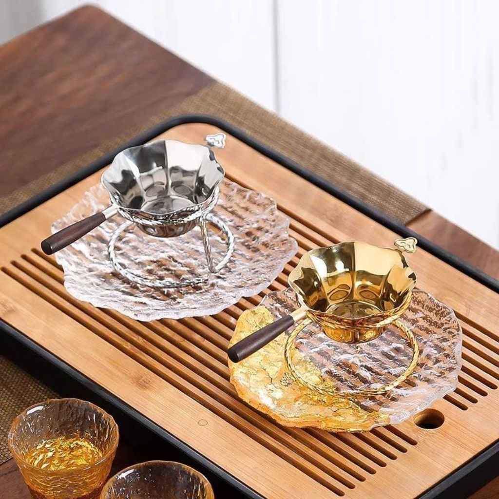 Lọc Trà Mạ Vàng 24K Kèm Đế Thủy Tinh Decor  BKCECN-10513 