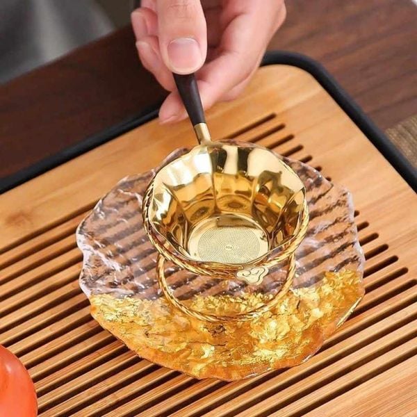  Lọc Trà Mạ Vàng 24K Kèm Đế Thủy Tinh Decor  BKCECN-10513 