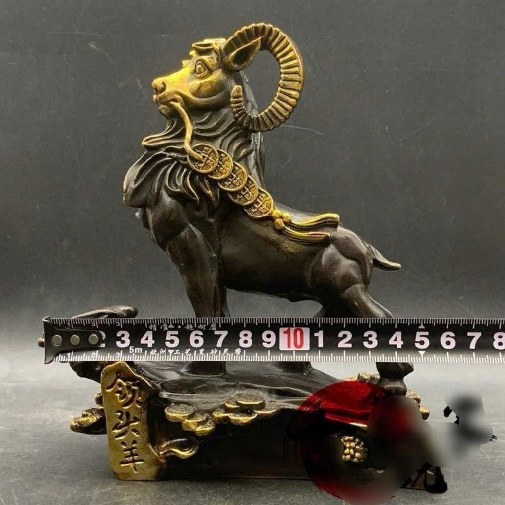 Tượng Dê Tài Lộc Bằng Đồng Giả Cổ Ngậm Dải Tiền Xu BKCECN-10516 