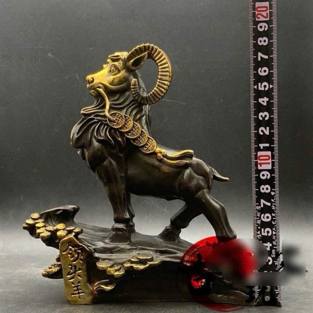  Tượng Dê Tài Lộc Bằng Đồng Giả Cổ Ngậm Dải Tiền Xu BKCECN-10516 