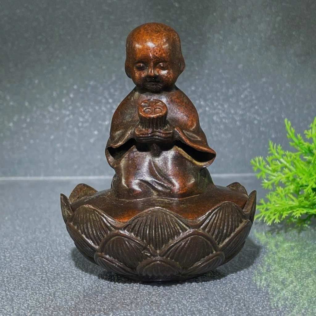  Lư Xông Trầm Đồng Đúc Hình Chú Tiểu Tọa Đài Sen BKCECN-10530 