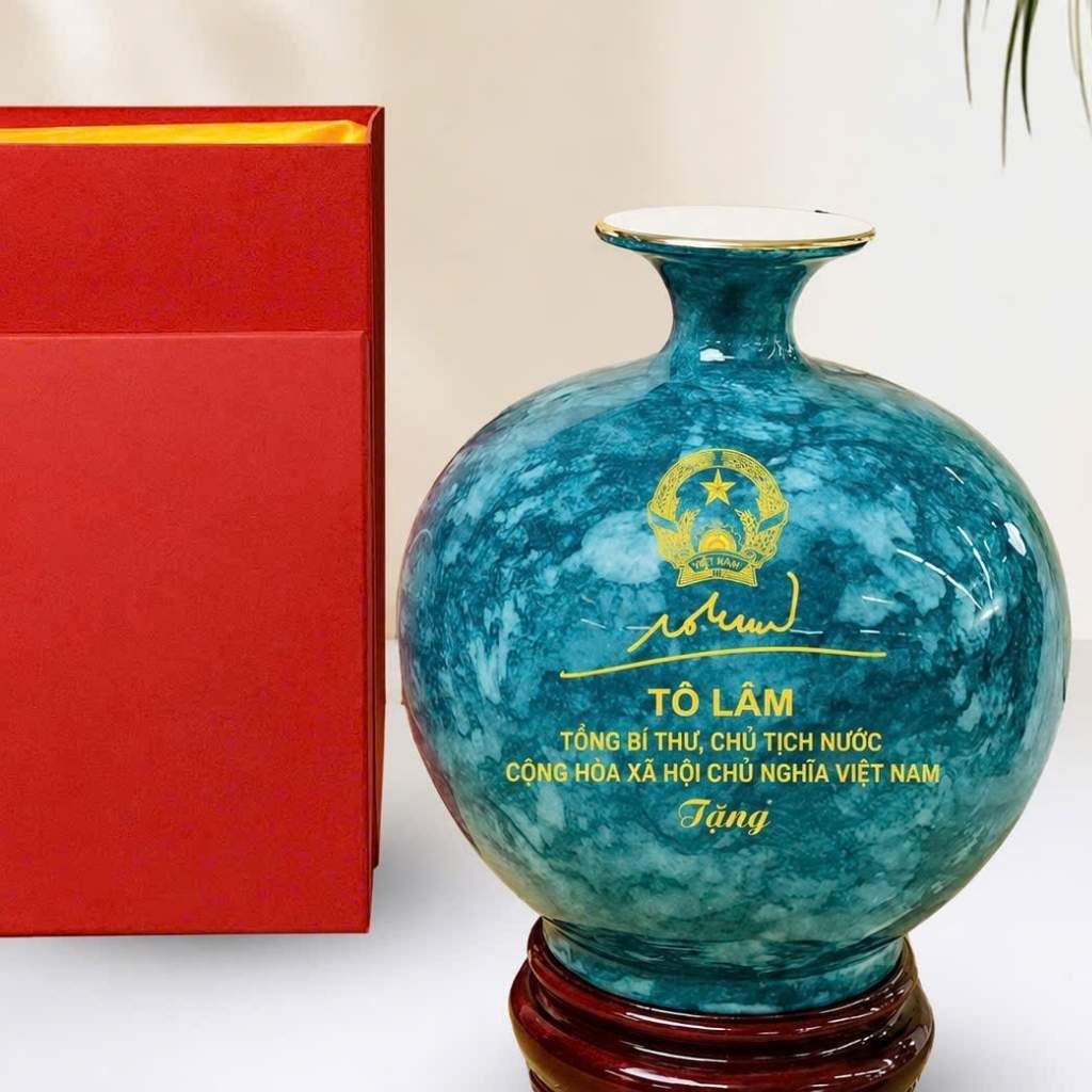  Bình Hút Lộc Gốm Sứ Tổng Bí Thư Tô Lâm Men Vân Đá BKCECN-10541 