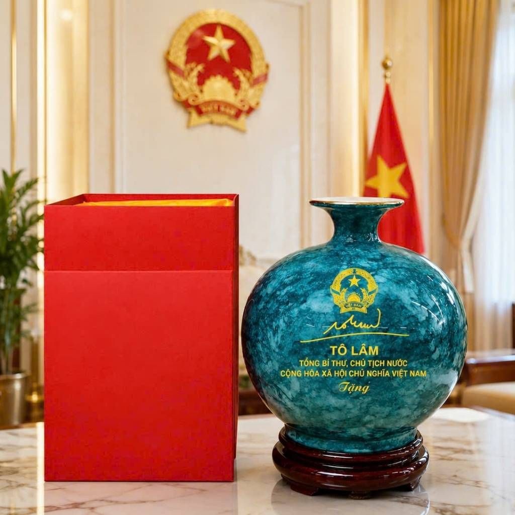  Bình Hút Lộc Gốm Sứ Tổng Bí Thư Tô Lâm Men Vân Đá BKCECN-10541 