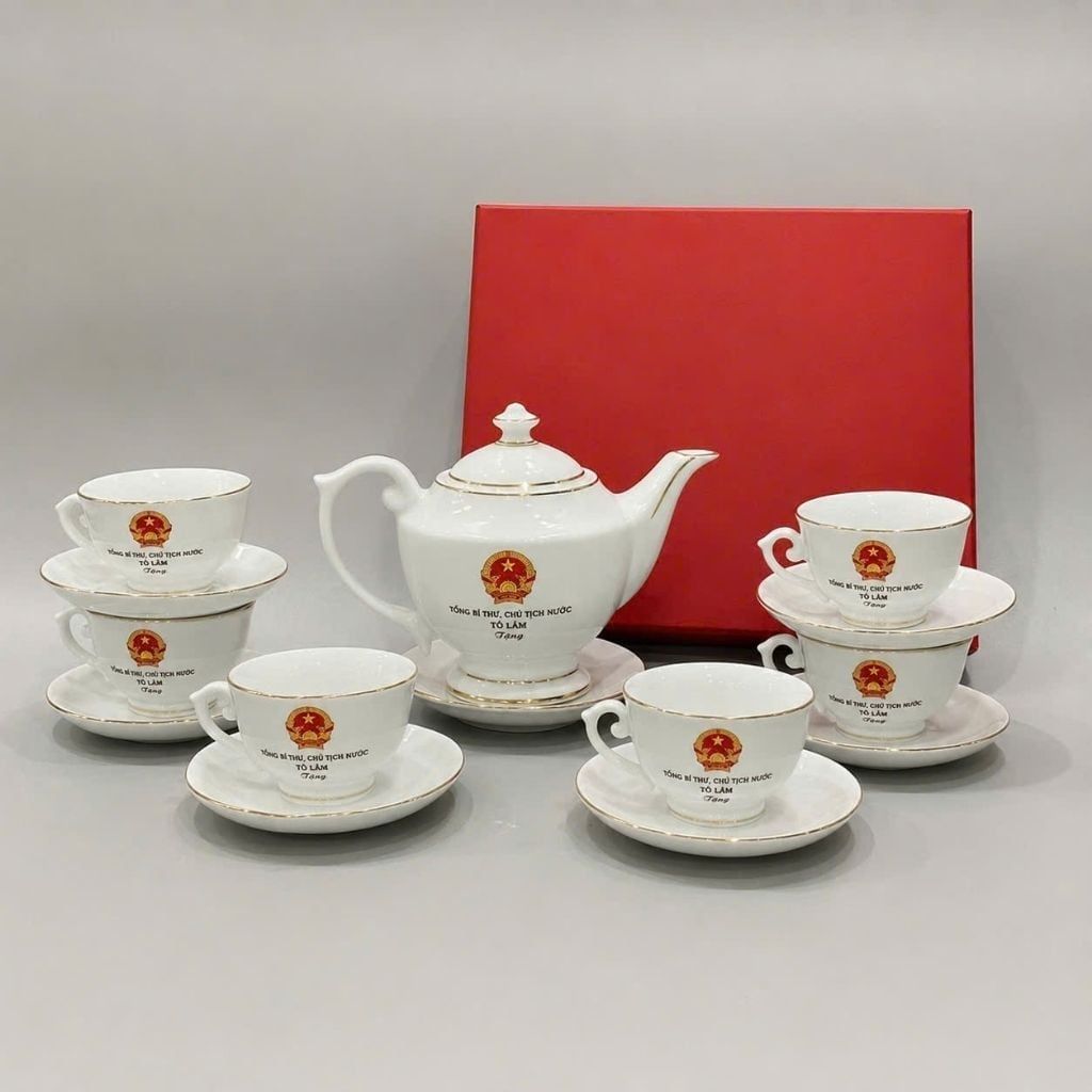  Bộ Ấm Chén Gốm Sứ In Logo Tổng Bí Thư, Chủ Tịch Nước Tô Lâm BKCECN-10543 