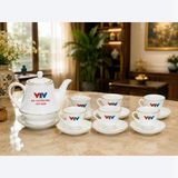  Bộ Ấm Chén Dáng Cao Vẽ Chỉ Vàng In Logo VTV Cao Cấp BKCECN-10545 