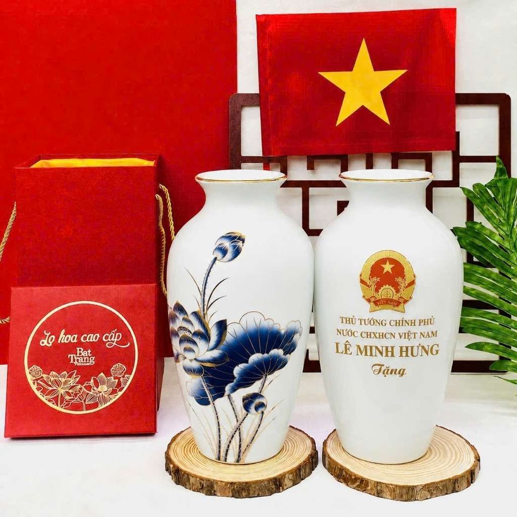  Lọ Hoa Sứ Bát Tràng Liên Hoa Vươn Sắc In Logo Quốc Huy BKCECN-10552 