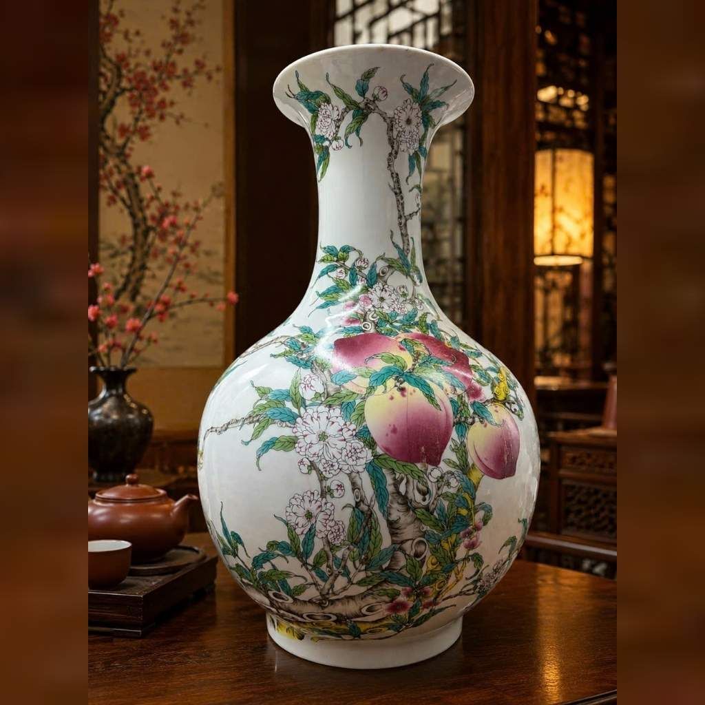  Bình Gốm Sứ Sưu Tầm Vẽ Trường Thọ Đào Tiên Cao 34cm BKCECN-10562 