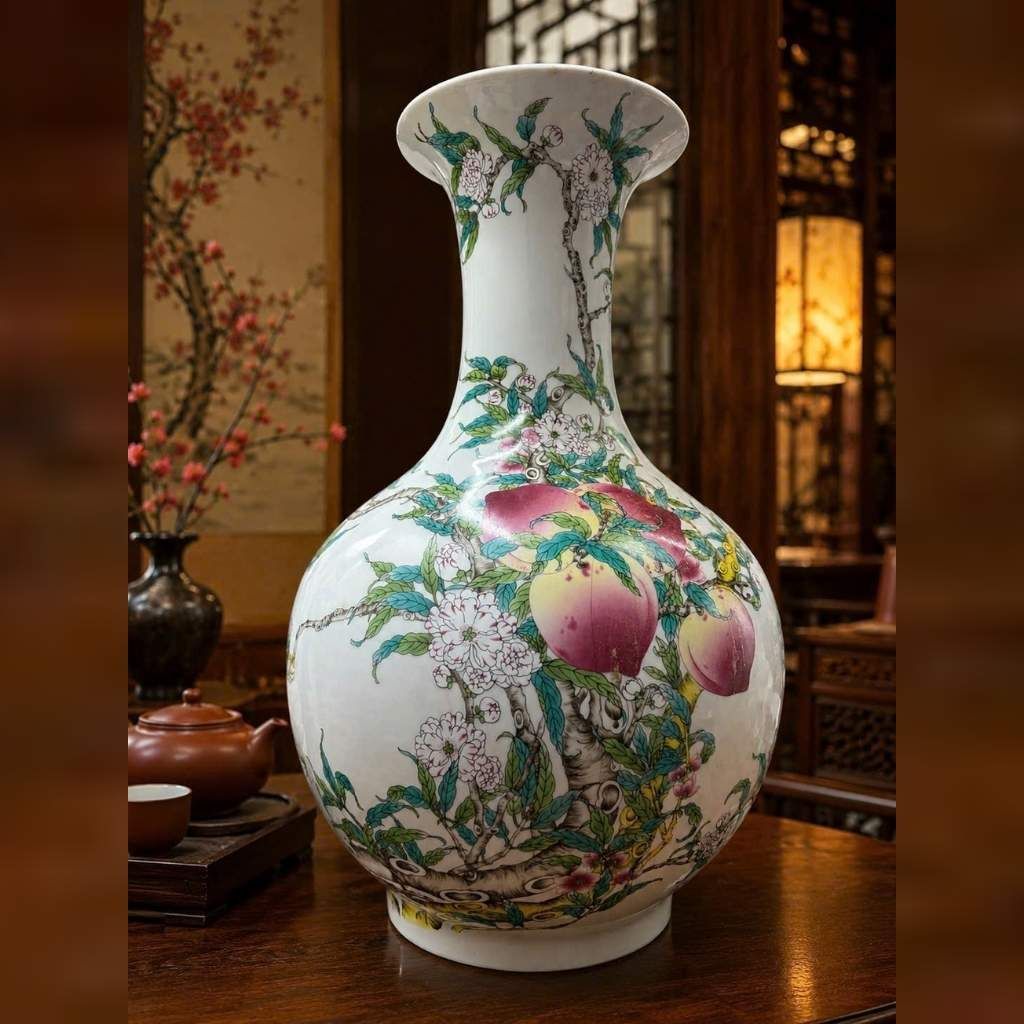  Bình Gốm Sứ Sưu Tầm Vẽ Trường Thọ Đào Tiên Cao 34cm BKCECN-10562 