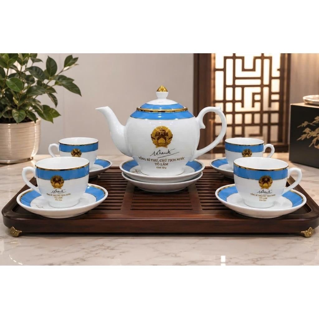  Bộ Ấm Chén Sứ Trắng In Tên Tổng Bí Thư, Chủ Tịch Nước Tô Lâm BKCECN-10566 