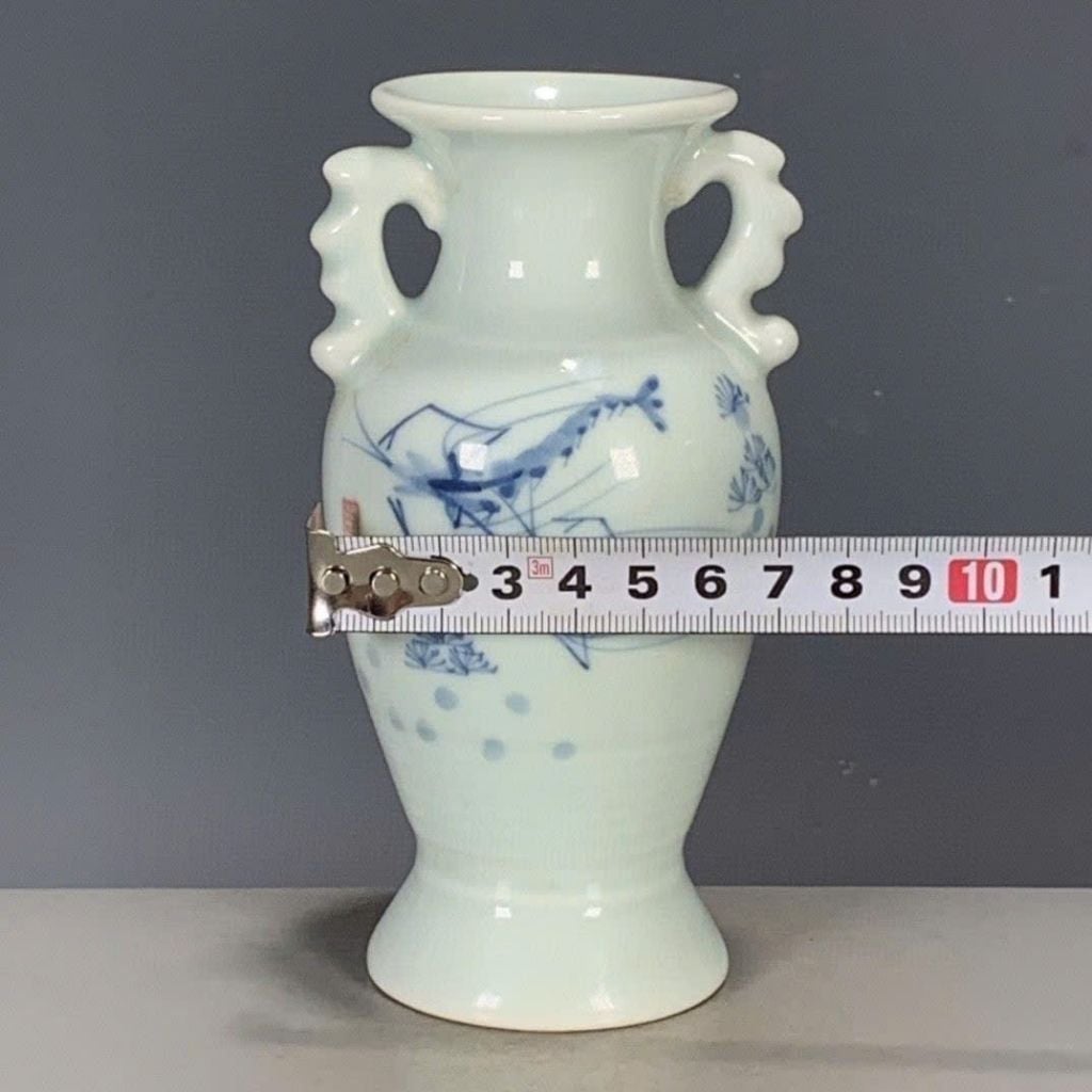  Bình Gốm Sứ Men Ngọc Vẽ Lam Họa Tiết Tôm Hai Tai Sưu Tầm BKCECN-10567 