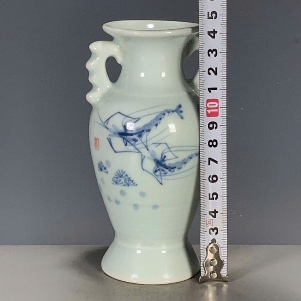  Bình Gốm Sứ Men Ngọc Vẽ Lam Họa Tiết Tôm Hai Tai Sưu Tầm BKCECN-10567 