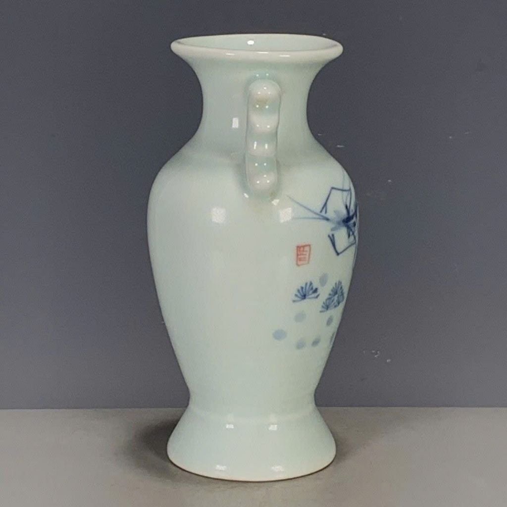  Bình Gốm Sứ Men Ngọc Vẽ Lam Họa Tiết Tôm Hai Tai Sưu Tầm BKCECN-10567 