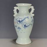  Bình Gốm Sứ Men Ngọc Vẽ Lam Họa Tiết Tôm Hai Tai Sưu Tầm BKCECN-10567 