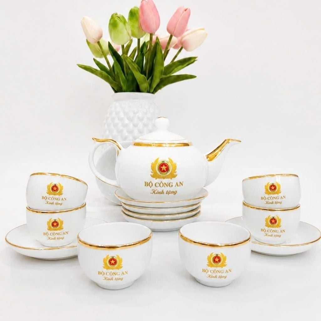  Bộ Ấm Chén Gốm Sứ Bát Tràng In Logo Bộ Công An BKCECN-10578 