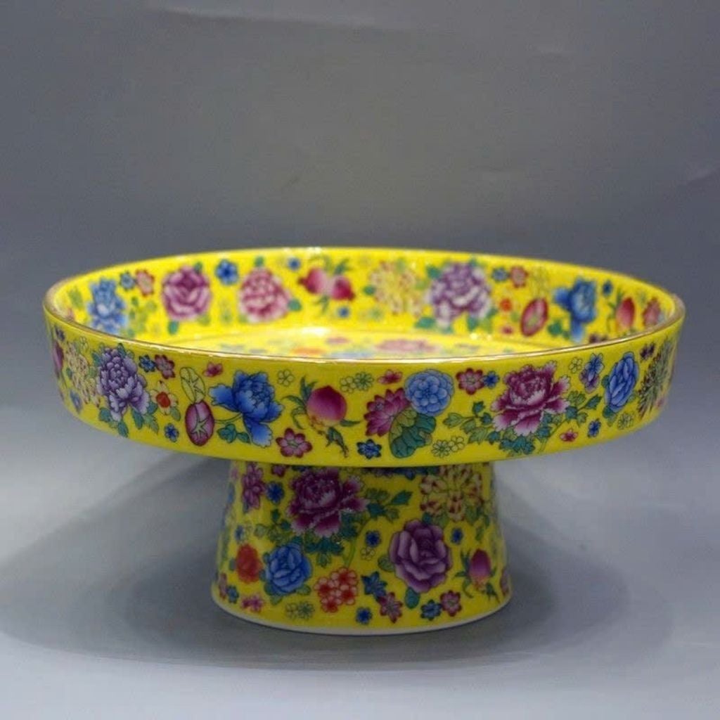  Mâm Bồng Gốm Sứ Họa Tiết Vạn Hoa Nền Hoàng Kim BKCECN-10628 