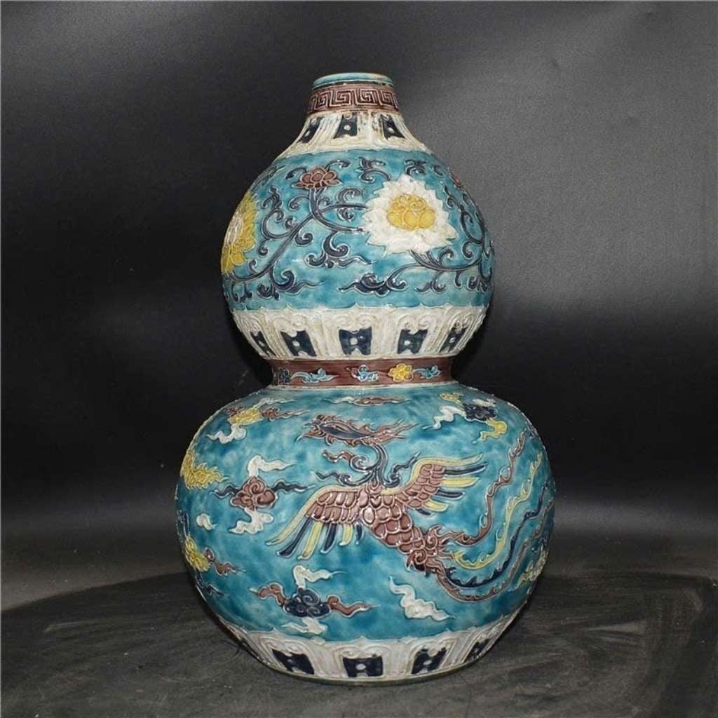  Bình Hồ Lô Gốm Sứ Men Tam Thái Hoàng Long Vờn Mây BKCECN-10629 
