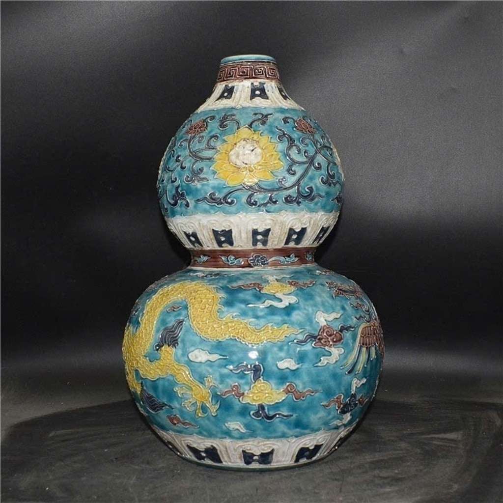  Bình Hồ Lô Gốm Sứ Men Tam Thái Hoàng Long Vờn Mây BKCECN-10629 