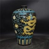  Bình Mai Bình Gốm Sứ Men Đen Đắp Nổi Hoàng Long Vờn Mây BKCECN-10631 