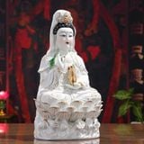  Tượng Phật Quan Thế Âm Bồ Tát Tọa Đài Sen Gốm Sứ BKCECN-10643 