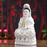  Tượng Phật Quan Thế Âm Bồ Tát Tọa Đài Sen Gốm Sứ BKCECN-10643 