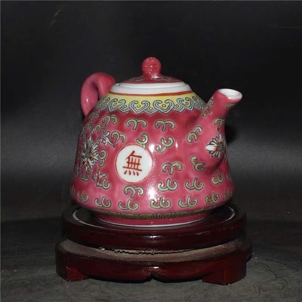  Ấm Trà Gốm Sứ Khai Quang Hồng Men Màu Vạn Thọ Lộc Giả Cổ BKCECN-10644 