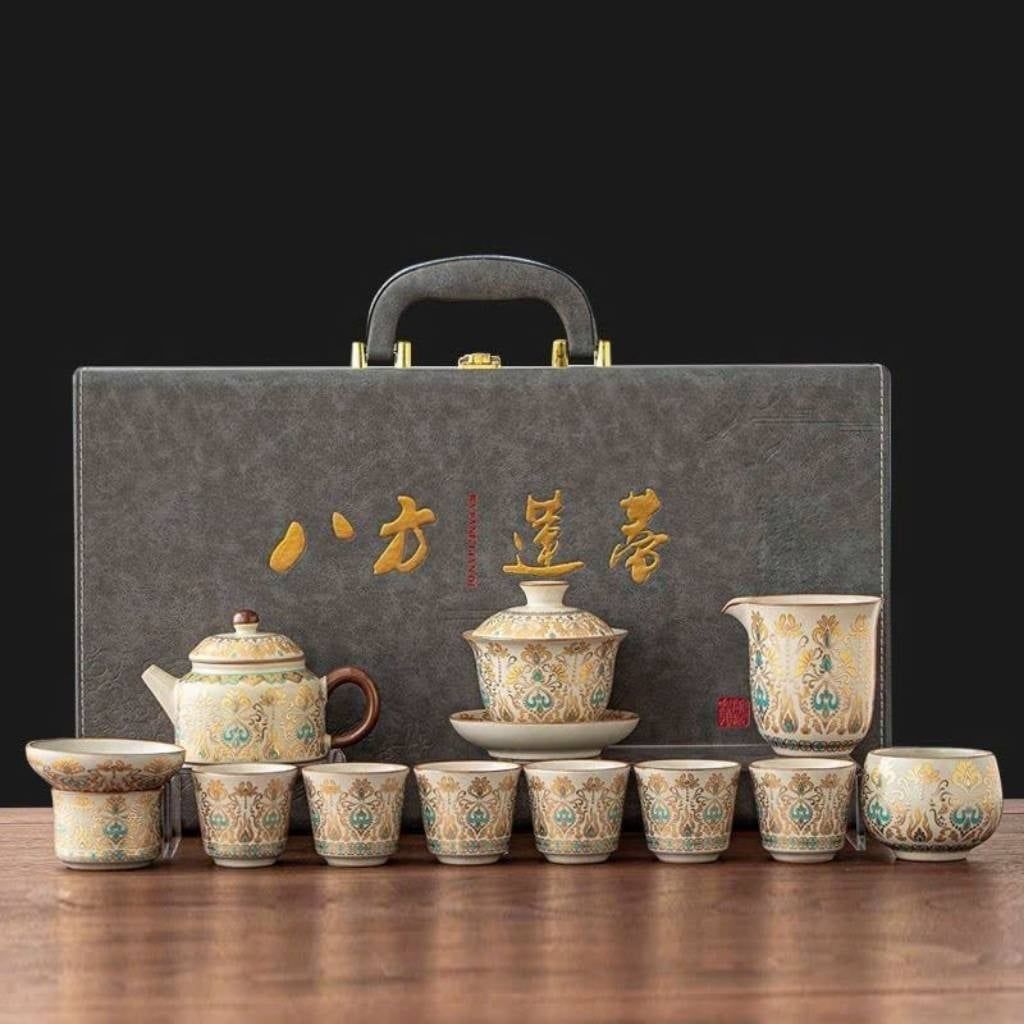  Bộ Ấm Trà Gốm Sứ Khái Hoàng Hoa Văn Cổ Điển Vẽ Vàng BKCECN-10645 
